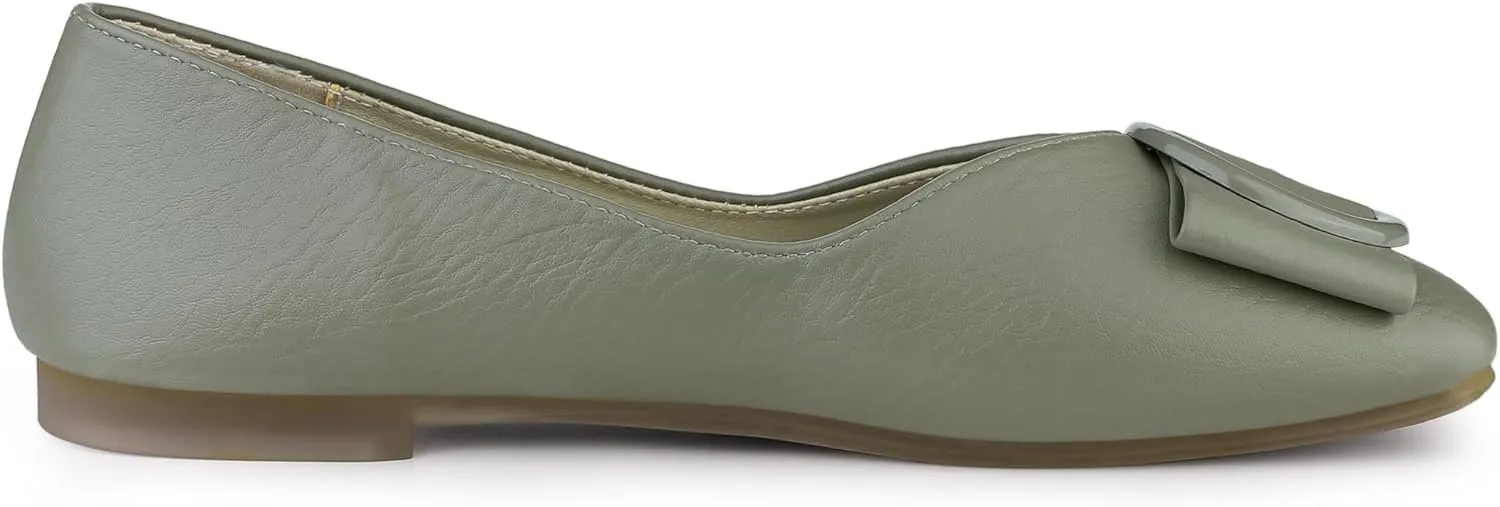 Allegra K Women's Squared Toe Comfortable Slip on Round Buckle Ballet Flats