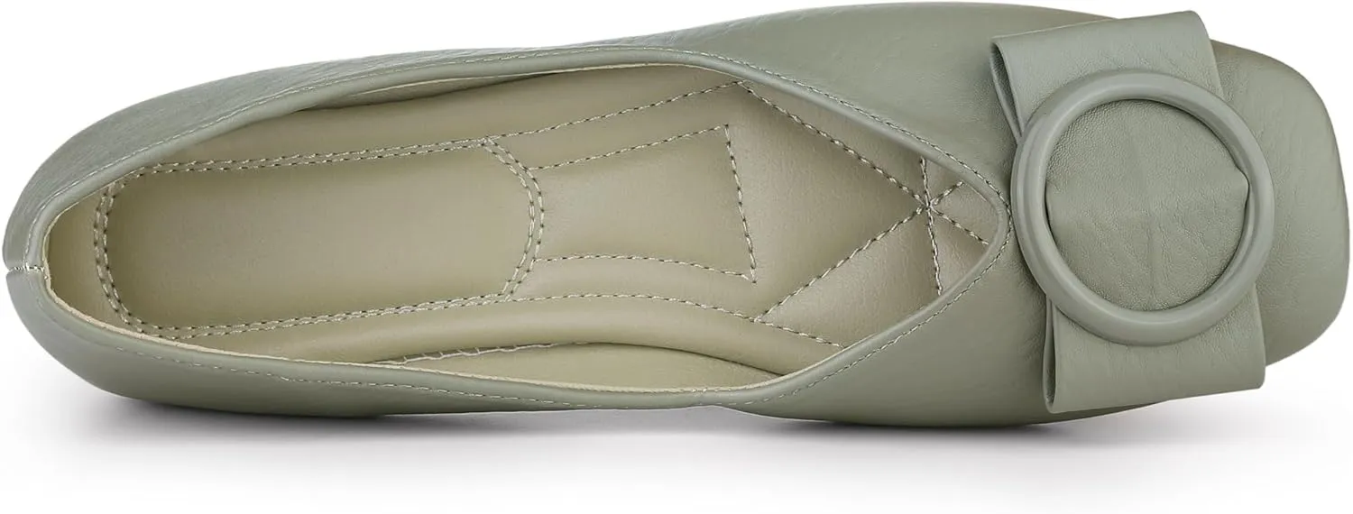 Allegra K Women's Squared Toe Comfortable Slip on Round Buckle Ballet Flats
