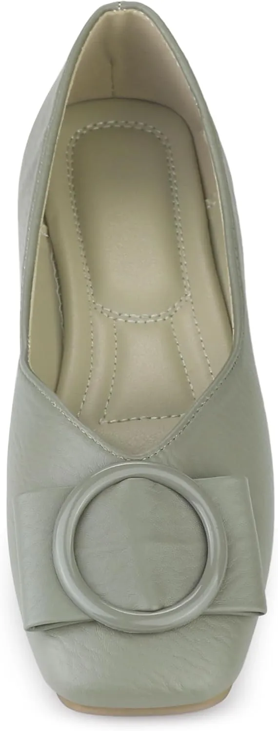 Allegra K Women's Squared Toe Comfortable Slip on Round Buckle Ballet Flats