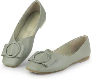 Allegra K Women's Squared Toe Comfortable Slip on Round Buckle Ballet Flats