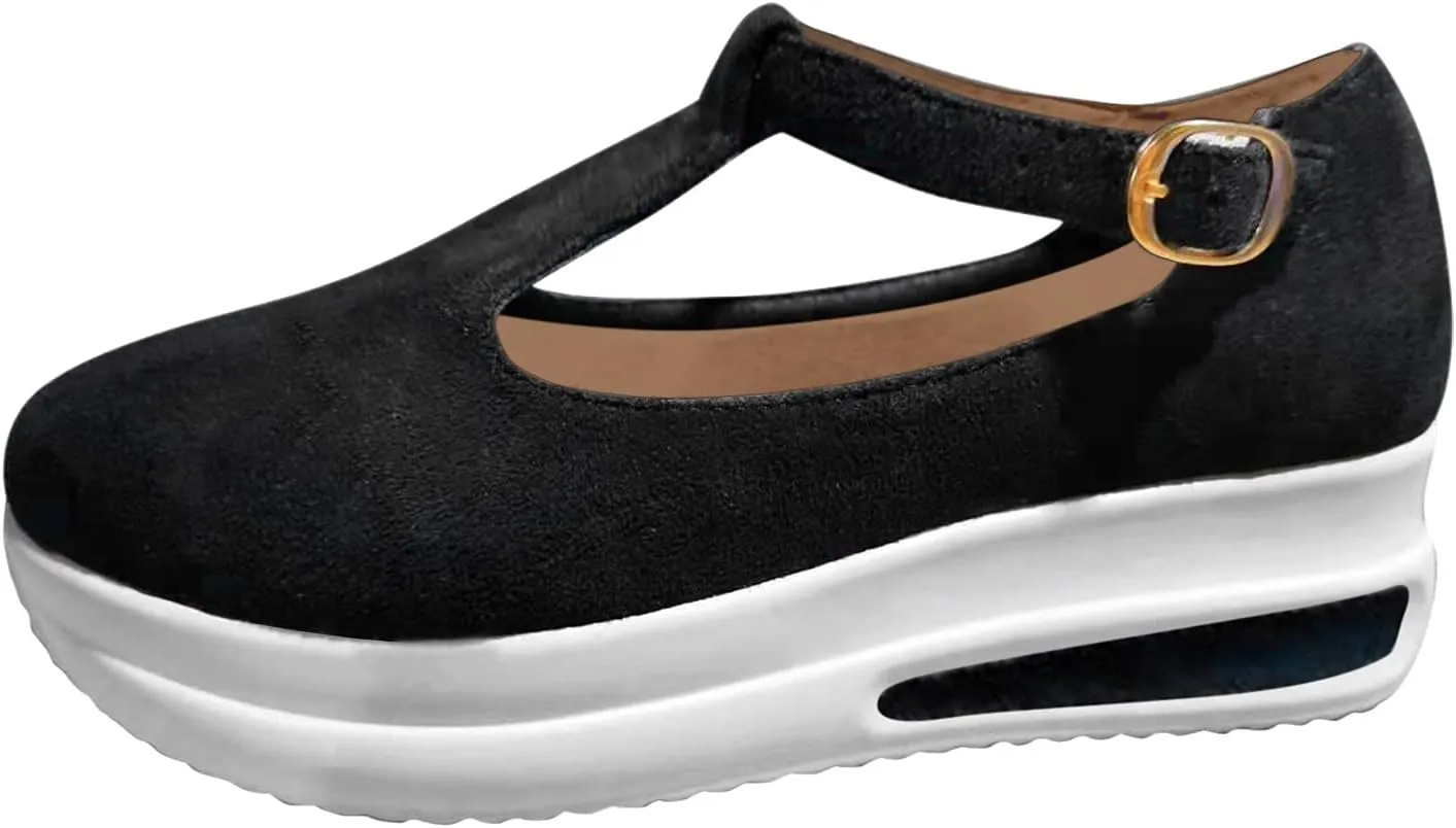 Aniywn Womens Platform Shoes Closed Toe Wedge Sandals Summer Casual Non-Slip Ankle T-Strap Comfort Shoes Walking Loafers