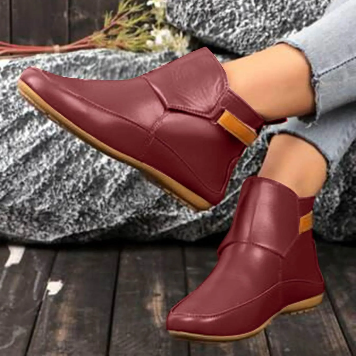 Ankle Boots for Women, Womens Cowboy Boots Arch Support Booties Vintage Leather Damping Shoes Flat Heel Booties