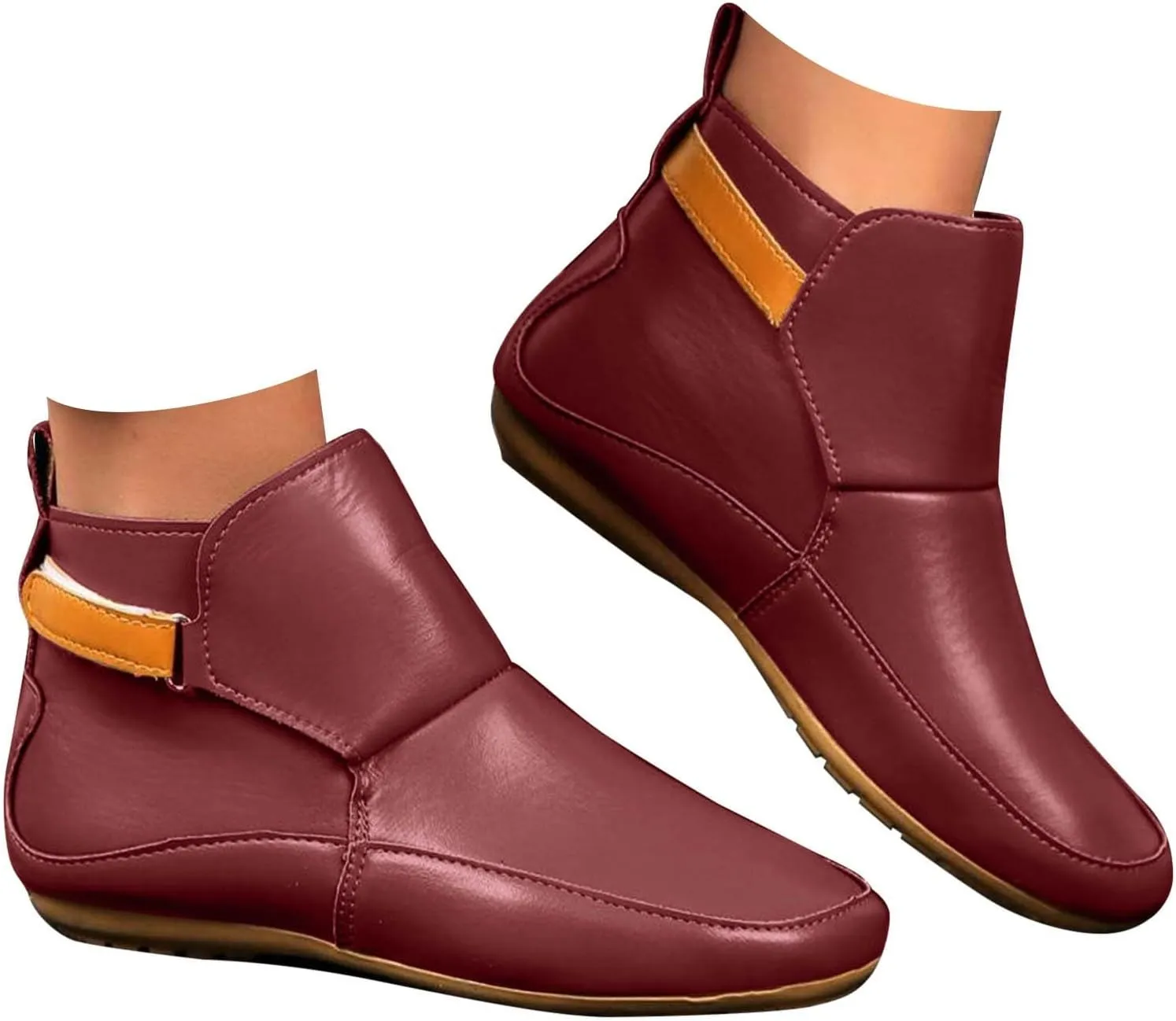 Ankle Boots for Women, Womens Cowboy Boots Arch Support Booties Vintage Leather Damping Shoes Flat Heel Booties