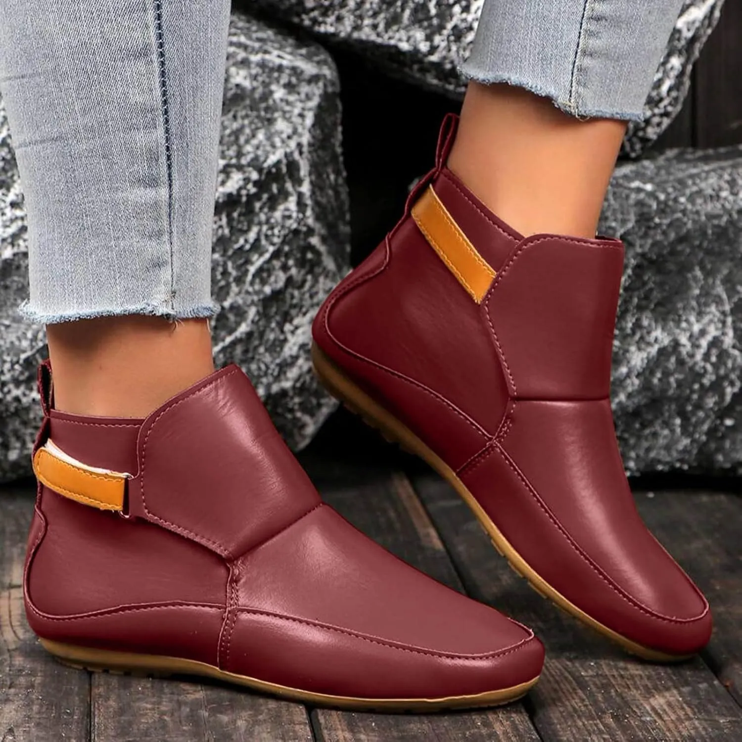 Ankle Boots for Women, Womens Cowboy Boots Arch Support Booties Vintage Leather Damping Shoes Flat Heel Booties