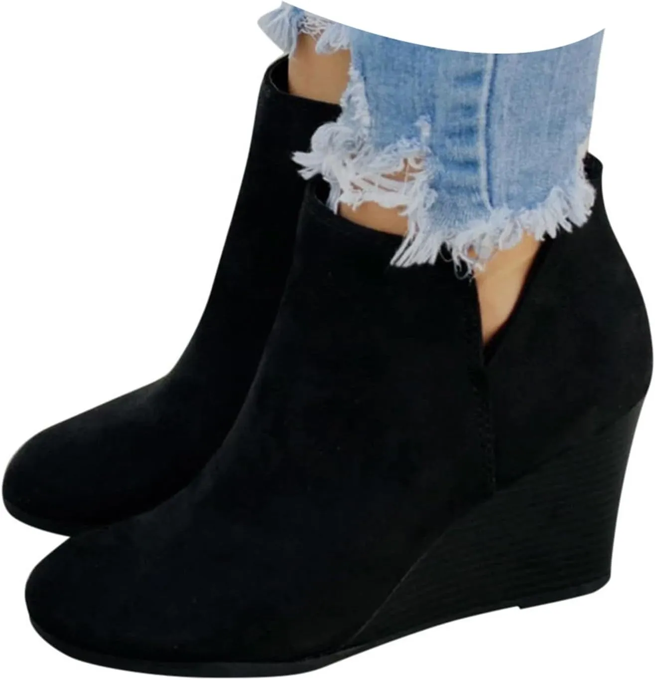 Ankle Boots for Women, Womens Cowboy Boots Low Heel Pointed Toe Retro Cowgirl Boots Chunky Heels Zipper Short Boots