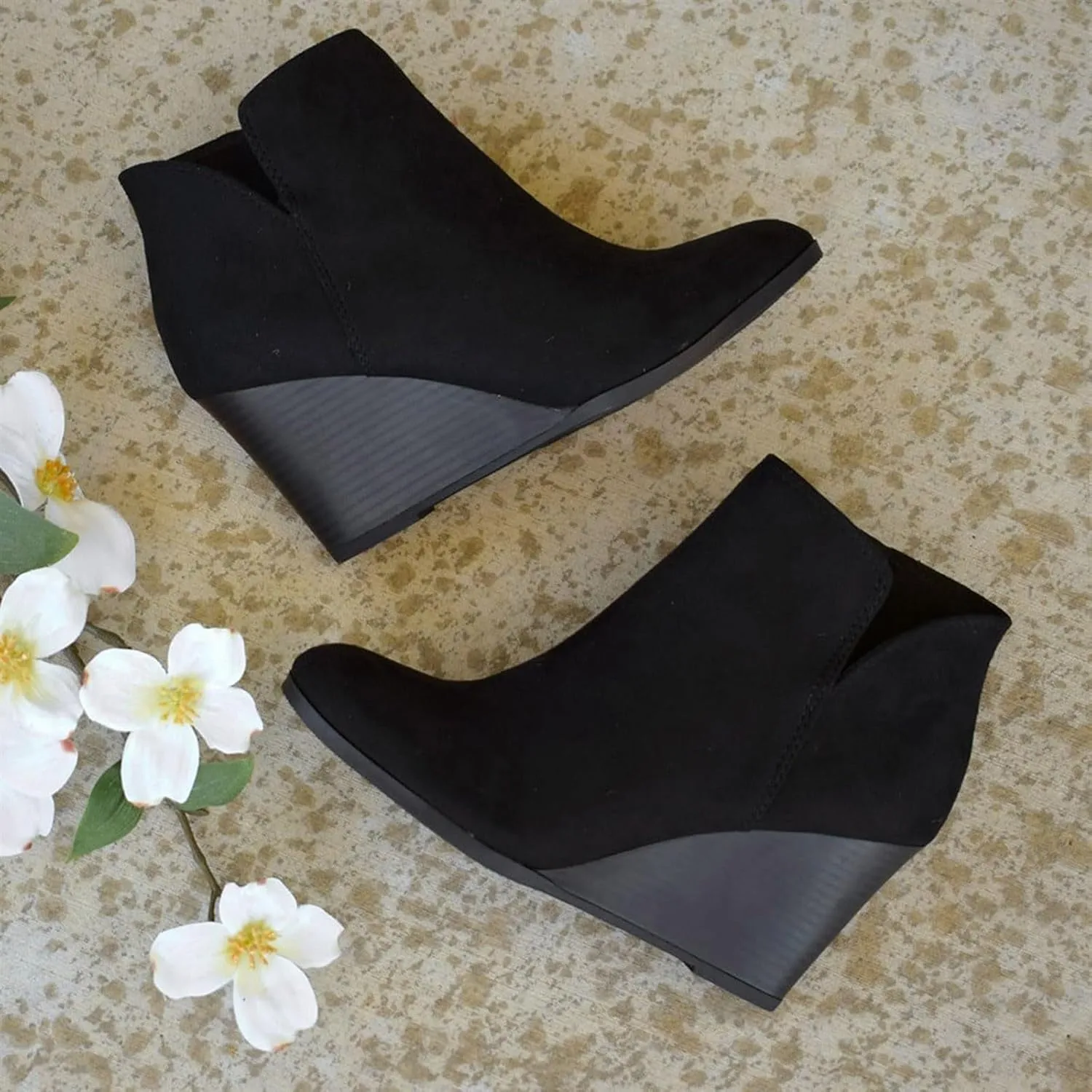 Ankle Boots for Women, Womens Cowboy Boots Low Heel Pointed Toe Retro Cowgirl Boots Chunky Heels Zipper Short Boots