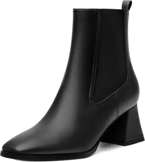Ankle Boots for WomenFashionable Soft Elastic Ankle BootsSquare Toe Chunky Mid Heel Women's Ankle Booties