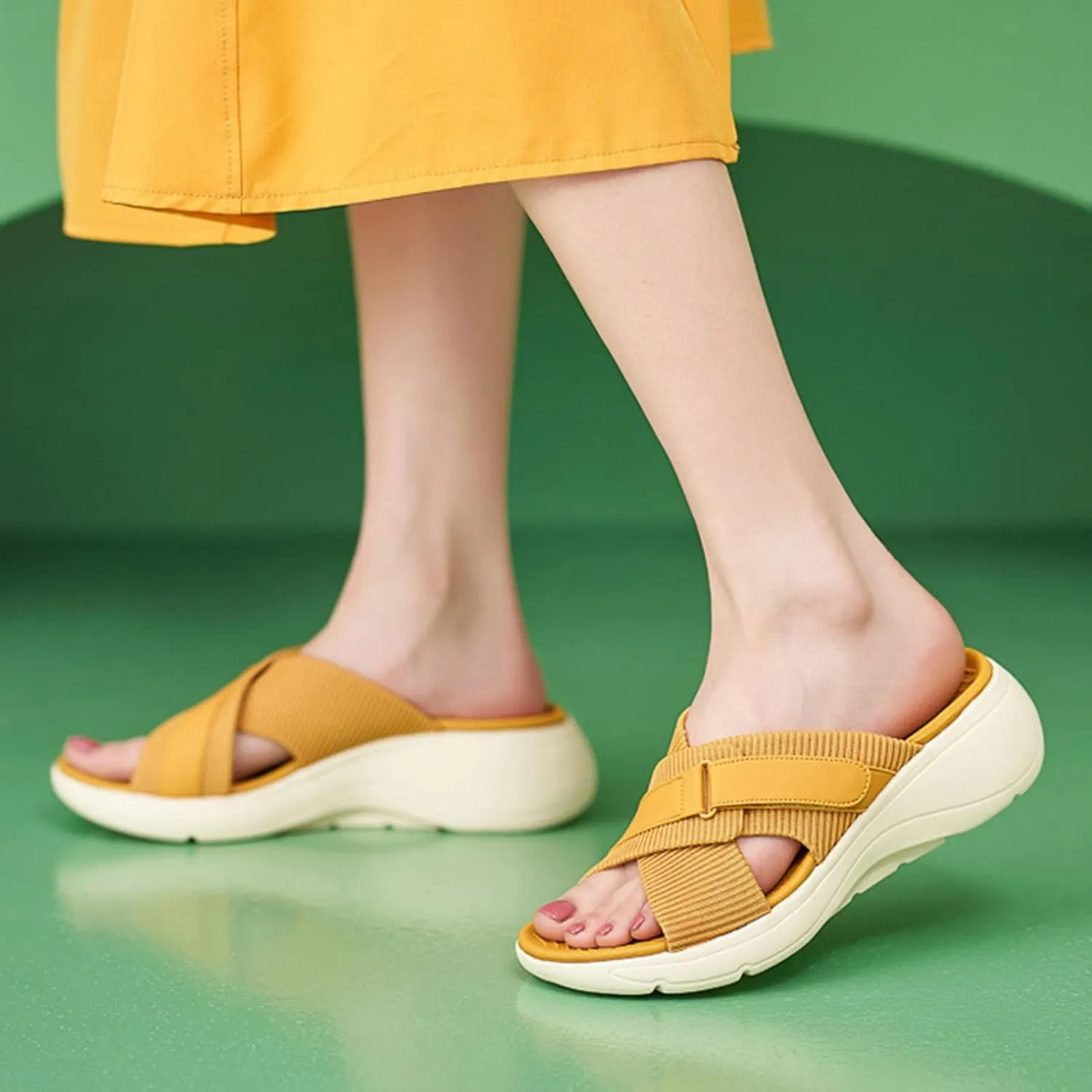 Ankle Strap Wedge Sandals for Women, Comfortable Walking Sandals Women Summer Dressy Hook Loop Knit Sport Flat Slides Lightweight Casual Beach Sandals Non Slip Slip-On Shoes