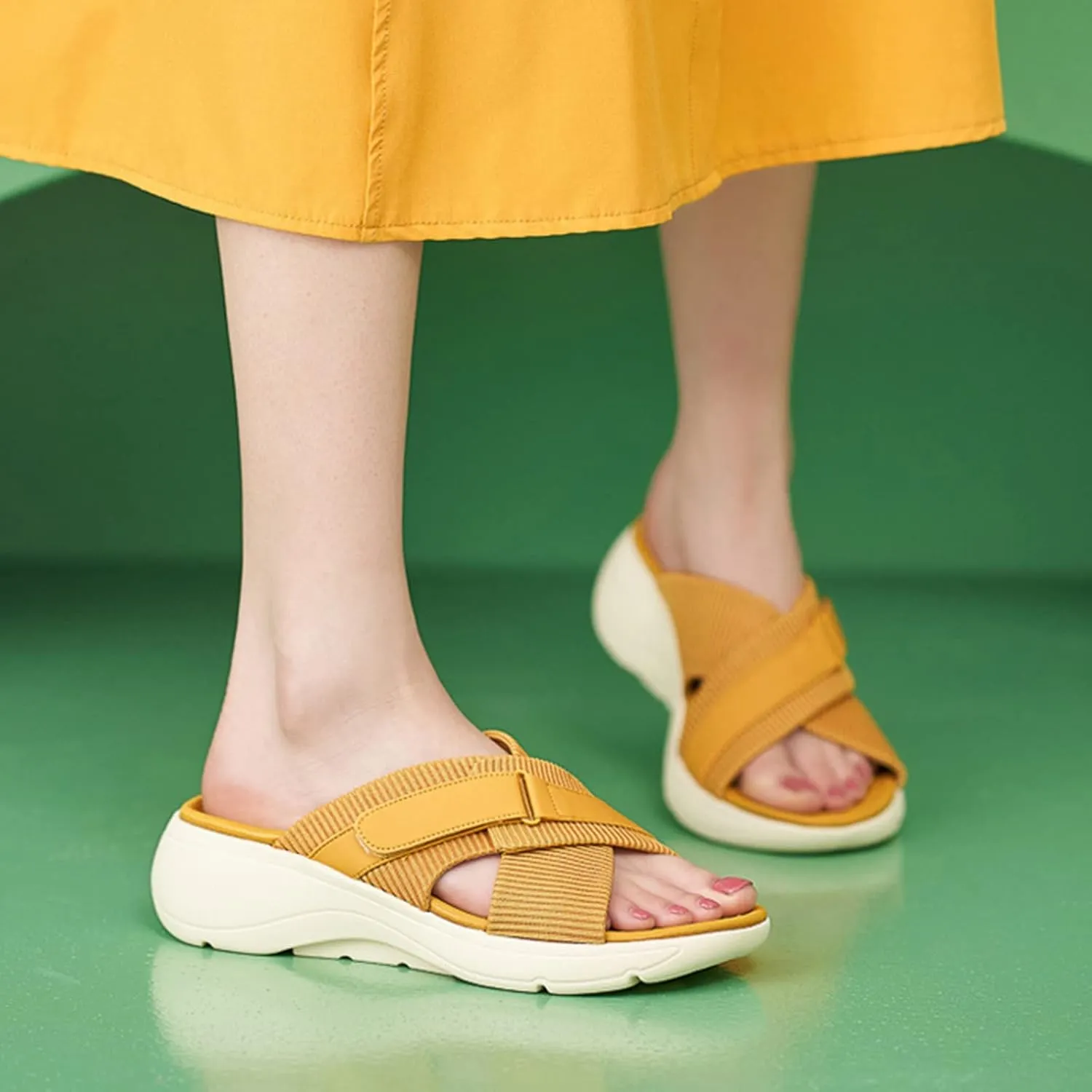 Ankle Strap Wedge Sandals for Women, Comfortable Walking Sandals Women Summer Dressy Hook Loop Knit Sport Flat Slides Lightweight Casual Beach Sandals Non Slip Slip-On Shoes