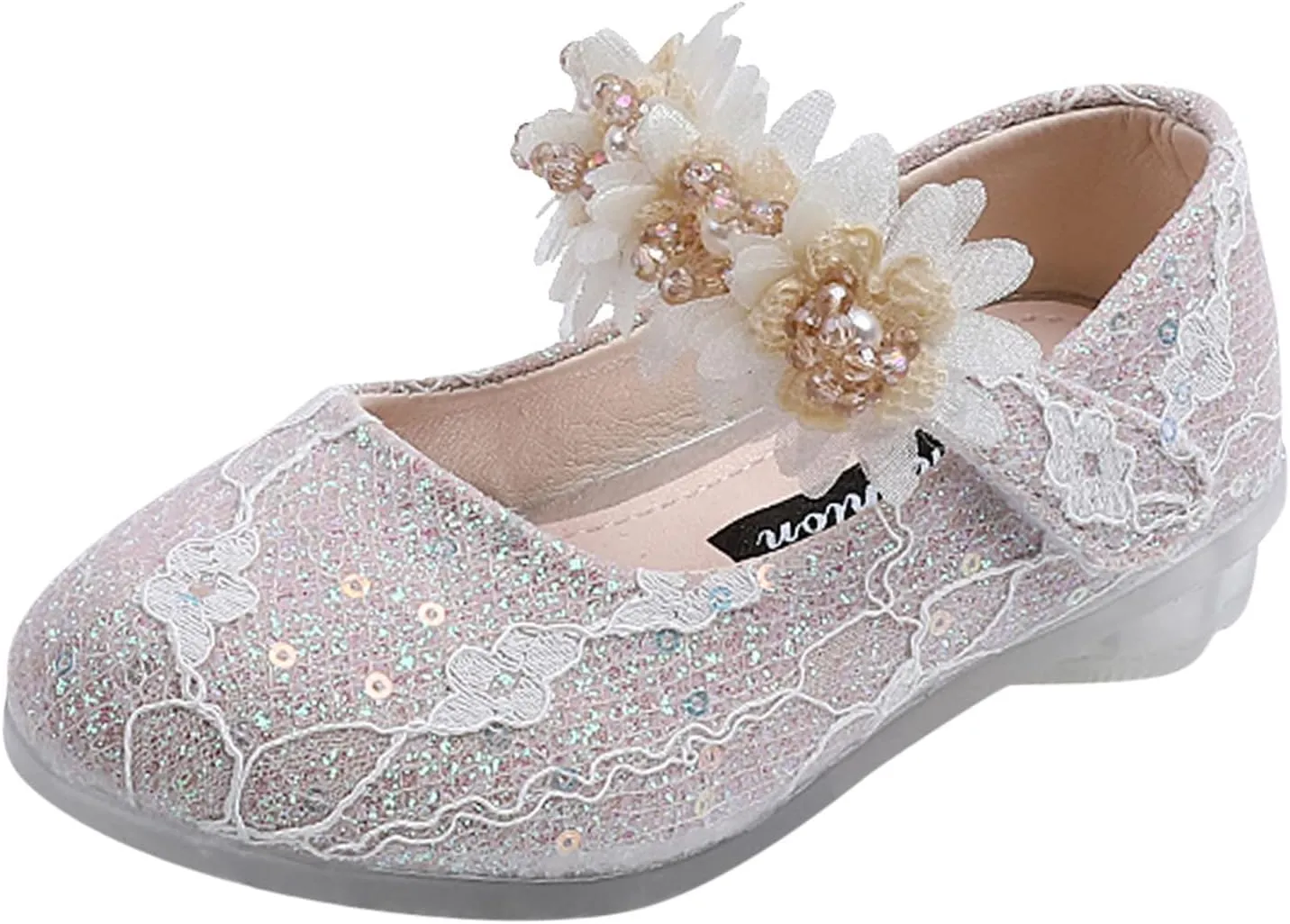 Baby Girls Dress Shoes Glitter Shoe Flower Mary Jane Low Heels Party Wedding Prom Footwear for Toddler Kids