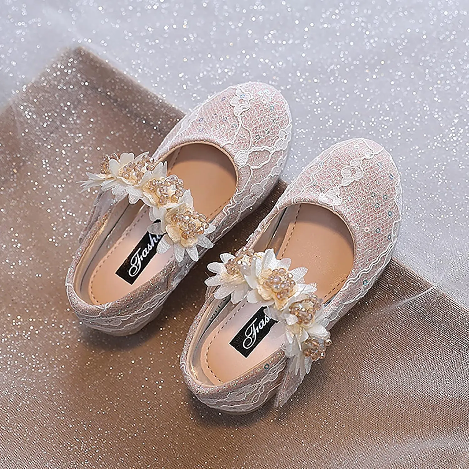 Baby Girls Dress Shoes Glitter Shoe Flower Mary Jane Low Heels Party Wedding Prom Footwear for Toddler Kids