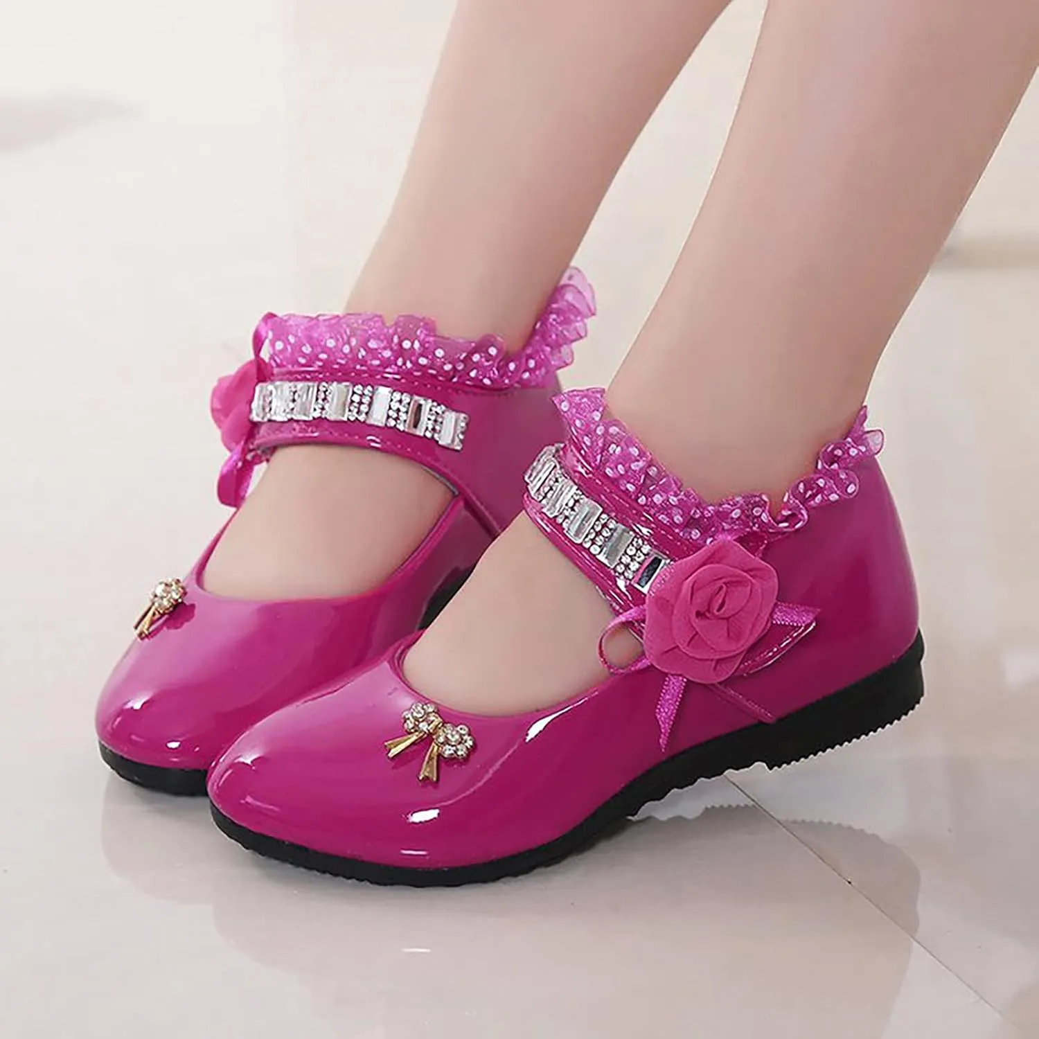 Baby Girls Patent Leather Dress Shoes Little Kid School Uniform Mary Jane Flats Low Heels for Party Wedding