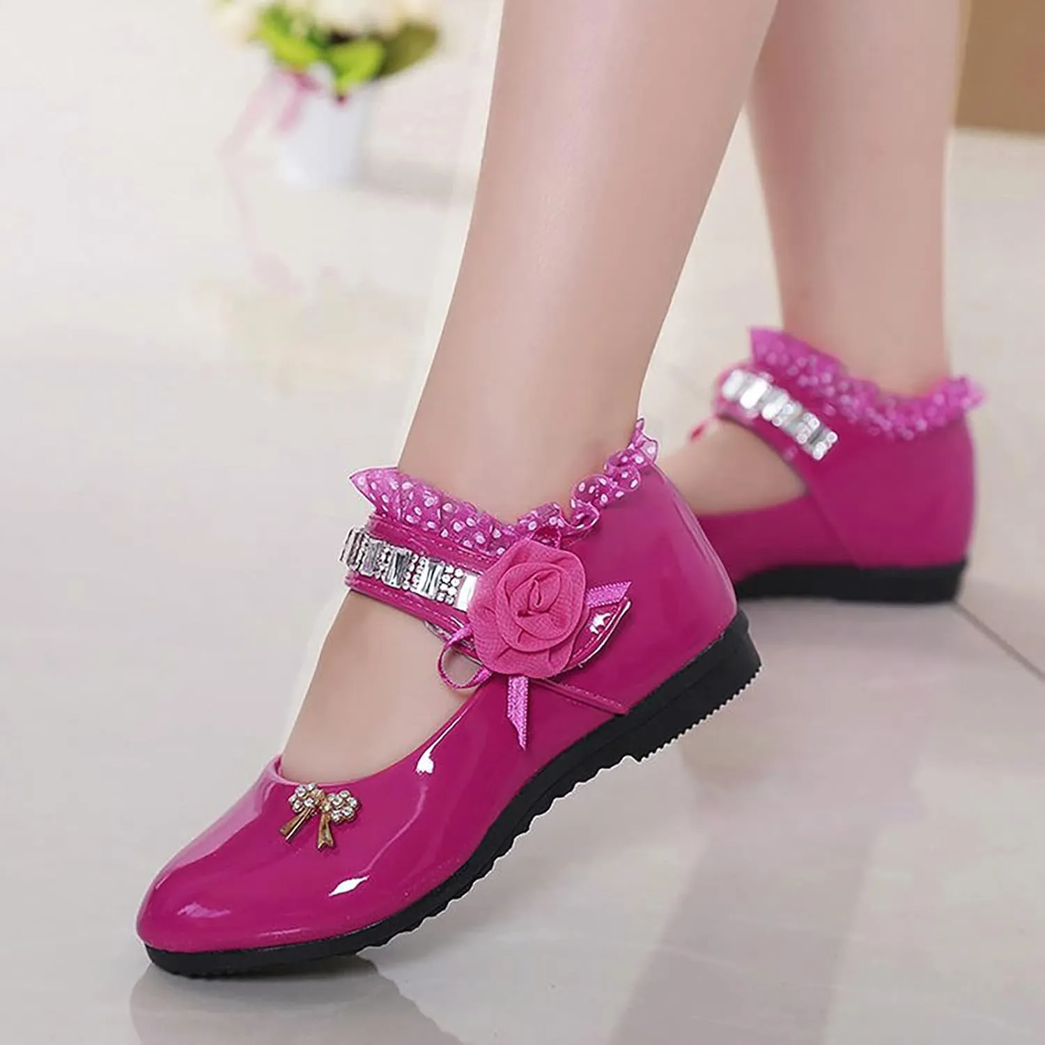 Baby Girls Patent Leather Dress Shoes Little Kid School Uniform Mary Jane Flats Low Heels for Party Wedding
