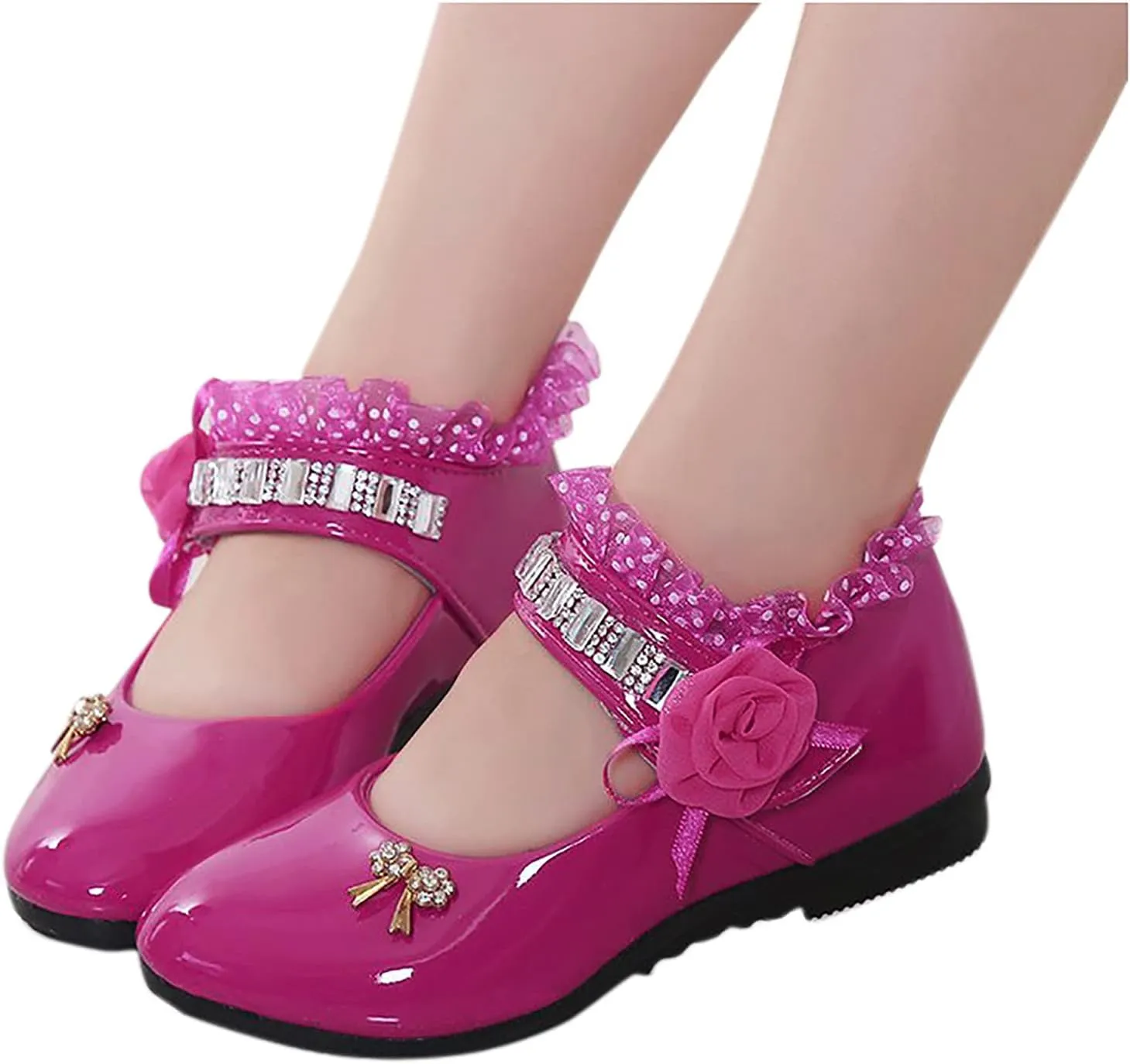 Baby Girls Patent Leather Dress Shoes Little Kid School Uniform Mary Jane Flats Low Heels for Party Wedding