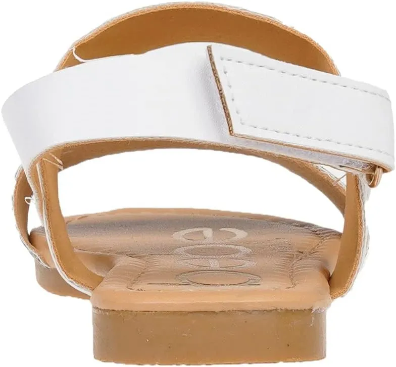 bebe Girl's Sparkly and Strappy Glitter Leatherette Flat Sandals with Adjustable Strap (Toddler/Little Kid)