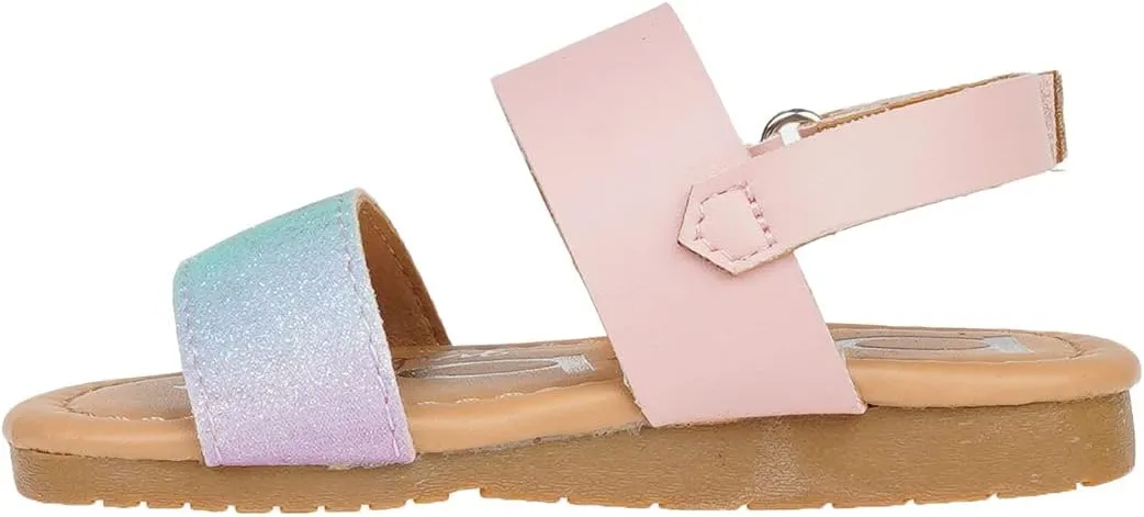 bebe Girl's Sparkly and Strappy Glitter Leatherette Flat Sandals with Adjustable Strap (Toddler/Little Kid)