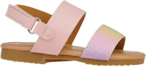 bebe Girl's Sparkly and Strappy Glitter Leatherette Flat Sandals with Adjustable Strap (Toddler/Little Kid)
