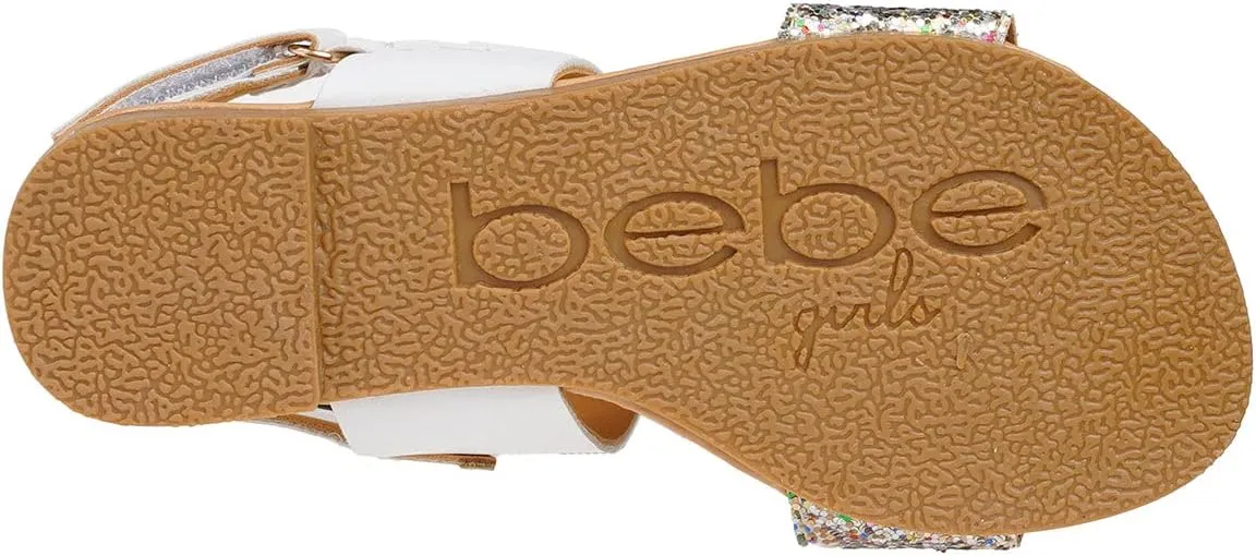 bebe Girl's Sparkly and Strappy Glitter Leatherette Flat Sandals with Adjustable Strap (Toddler/Little Kid)