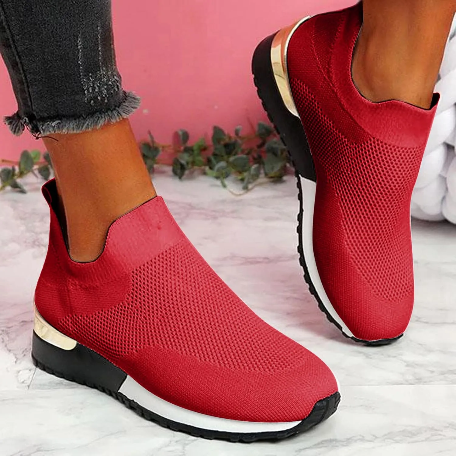 Black Platform Tennis Shoes for Women Slip On Sneakers Women Arch Support Platform Womens Casual Shoes Slip Ons with Arch Support Women's Sneakers Womens Black Sneakers Size 7w
