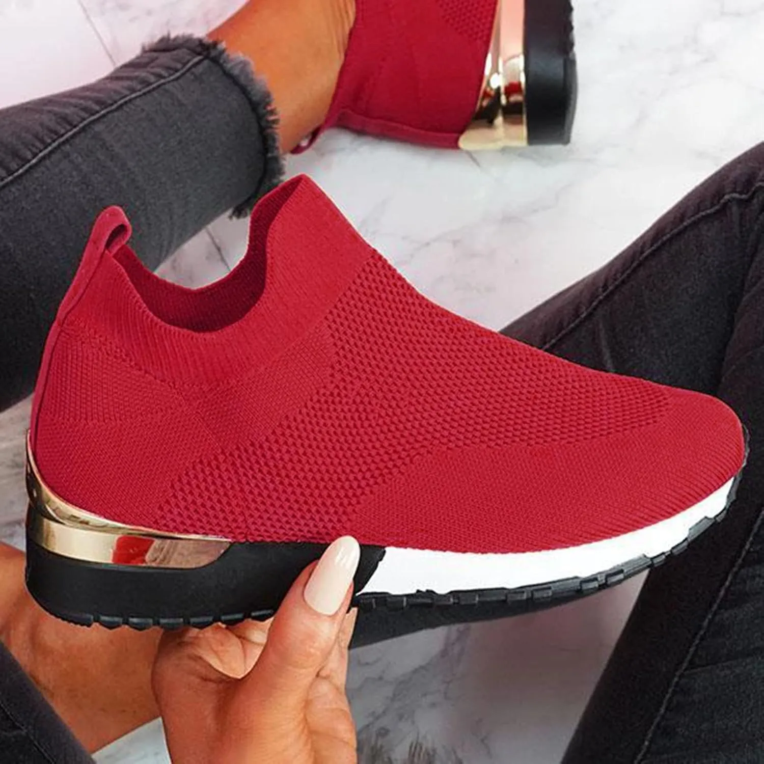 Black Platform Tennis Shoes for Women Slip On Sneakers Women Arch Support Platform Womens Casual Shoes Slip Ons with Arch Support Women's Sneakers Womens Black Sneakers Size 7w