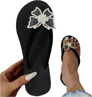 Black Sandals Women Platform Ladies Fashion Summer Flip Flops Casual Rhinestone Butterfly Sandals