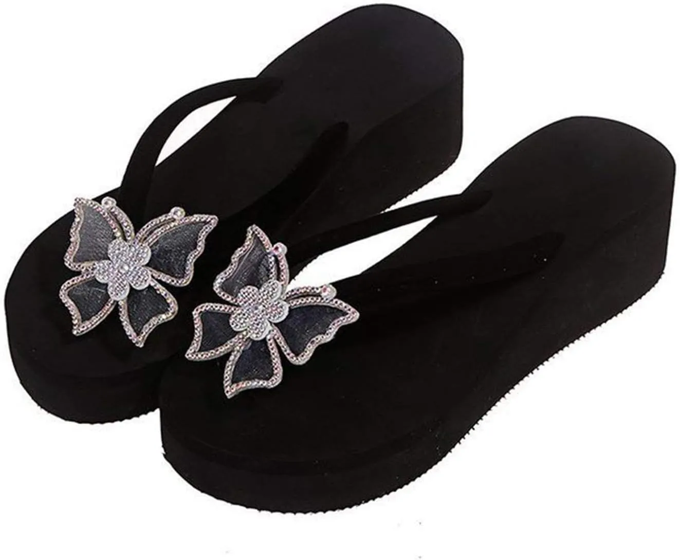 Black Sandals Women Platform Ladies Fashion Summer Flip Flops Casual Rhinestone Butterfly Sandals