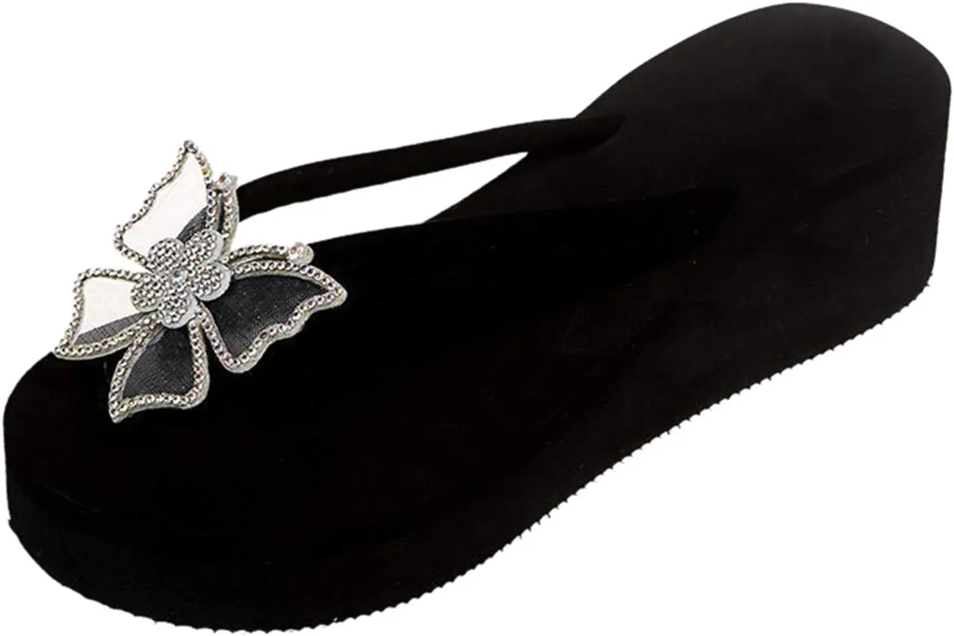 Black Sandals Women Platform Ladies Fashion Summer Flip Flops Casual Rhinestone Butterfly Sandals