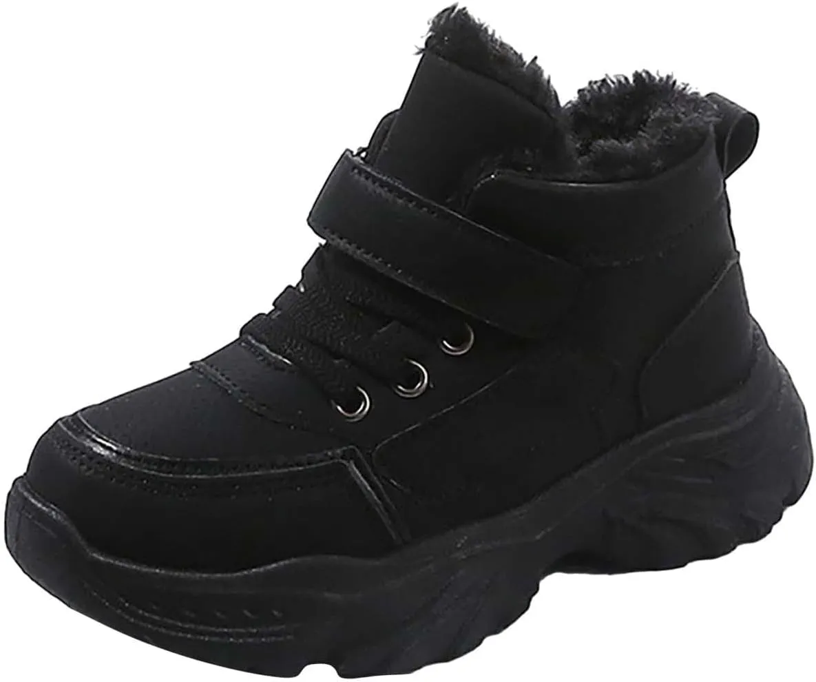 Boys Girls Snow Ankle Boots Winter Slip On Warm  Lined Lightweight Water-Proof Cold Weather Sport Shoes