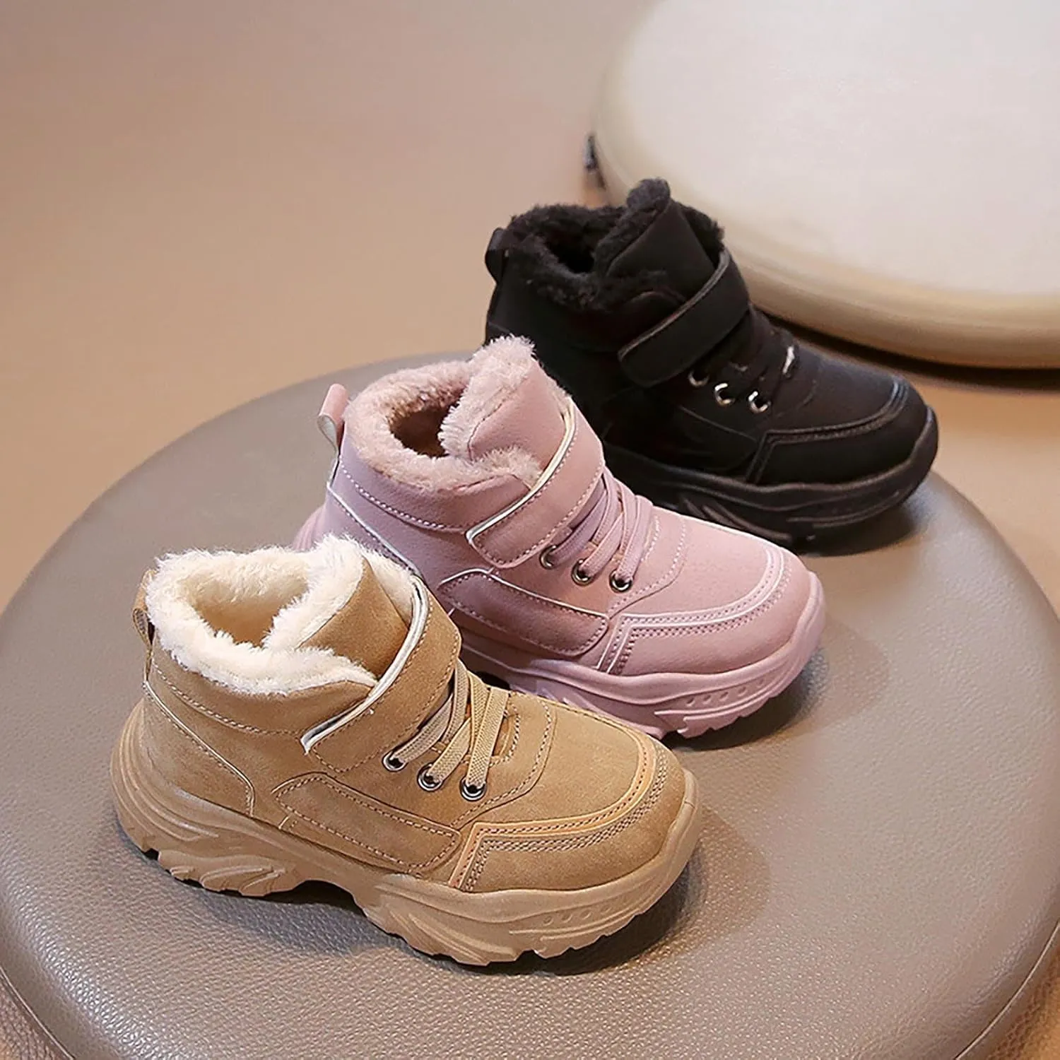 Boys Girls Snow Ankle Boots Winter Slip On Warm  Lined Lightweight Water-Proof Cold Weather Sport Shoes