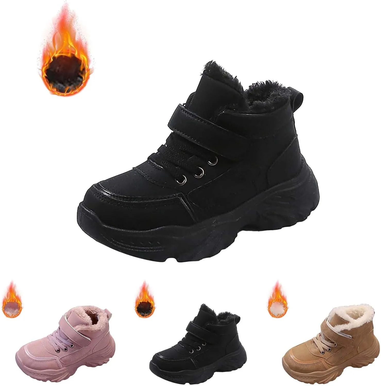 Boys Girls Snow Ankle Boots Winter Slip On Warm  Lined Lightweight Water-Proof Cold Weather Sport Shoes