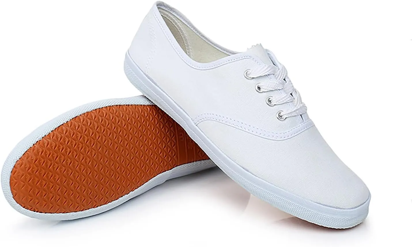 Casual White Shoes for Men and Women Fashion Simple Canvas Shoes Flat Bottom Comfortable Lightweight Rubber Sole Sneakers Soft Work Walking Shoe