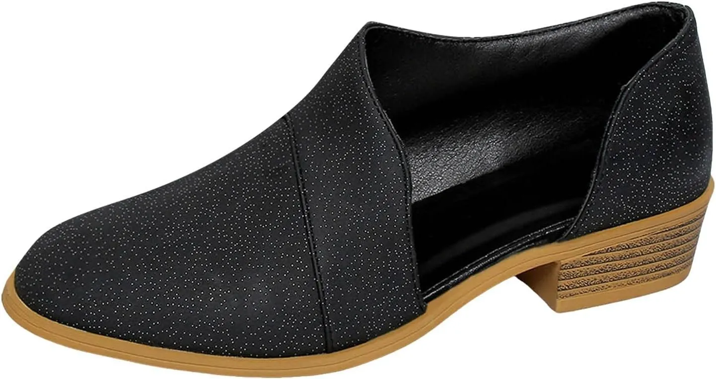 Cathalem Ankle Boots for Women Low Heel V Cut Out Pointed Toe Chunky Low Heel Dressy Western Cowboy Boots