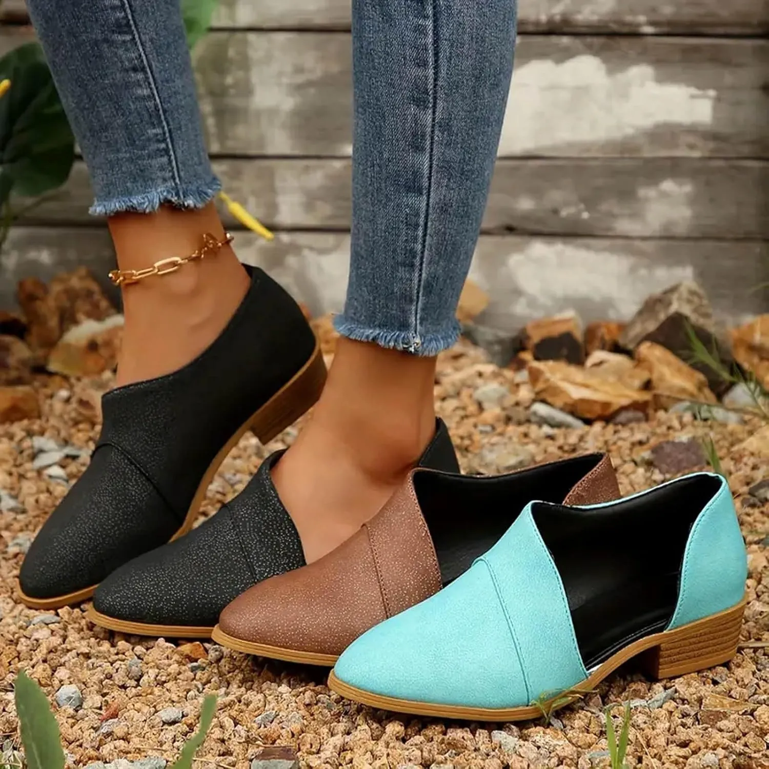 Cathalem Ankle Boots for Women Low Heel V Cut Out Pointed Toe Chunky Low Heel Dressy Western Cowboy Boots
