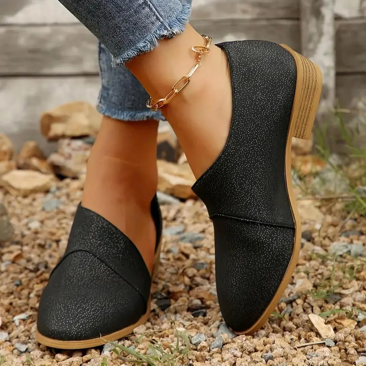 Cathalem Ankle Boots for Women Low Heel V Cut Out Pointed Toe Chunky Low Heel Dressy Western Cowboy Boots