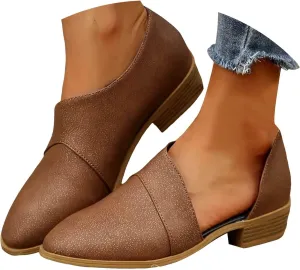 Cathalem Ankle Boots for Women Low Heel V Cut Out Pointed Toe Chunky Low Heel Dressy Western Cowboy Boots
