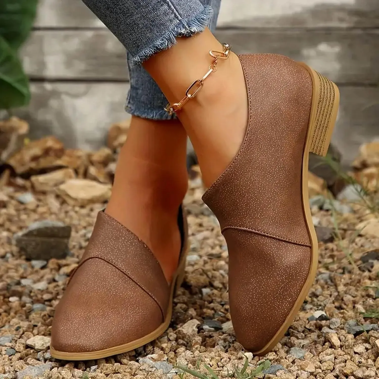 Cathalem Ankle Boots for Women Low Heel V Cut Out Pointed Toe Chunky Low Heel Dressy Western Cowboy Boots