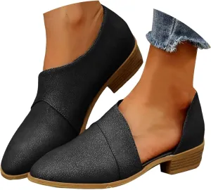 Cathalem Ankle Boots for Women Low Heel V Cut Out Pointed Toe Chunky Low Heel Dressy Western Cowboy Boots