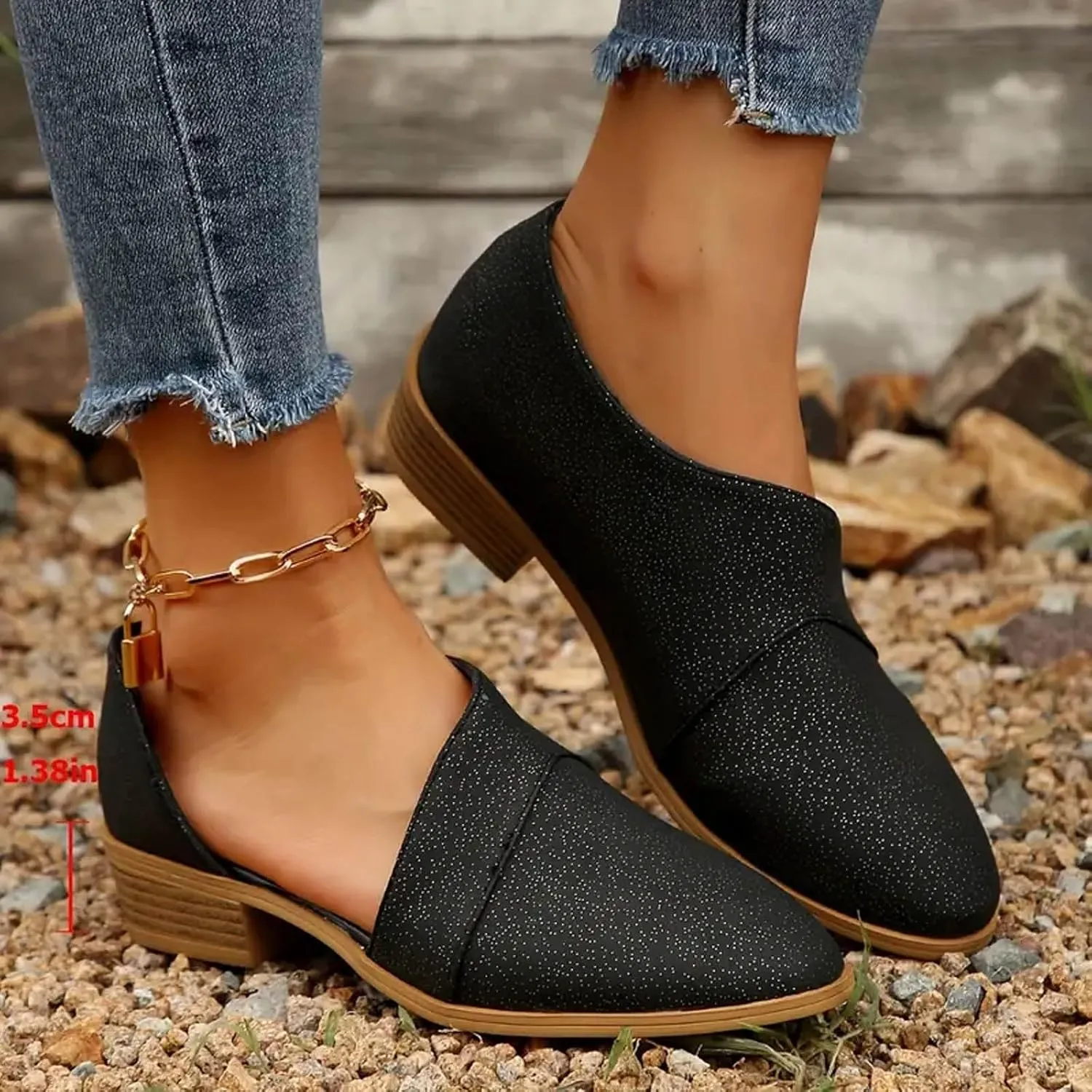 Cathalem Ankle Boots for Women Low Heel V Cut Out Pointed Toe Chunky Low Heel Dressy Western Cowboy Boots