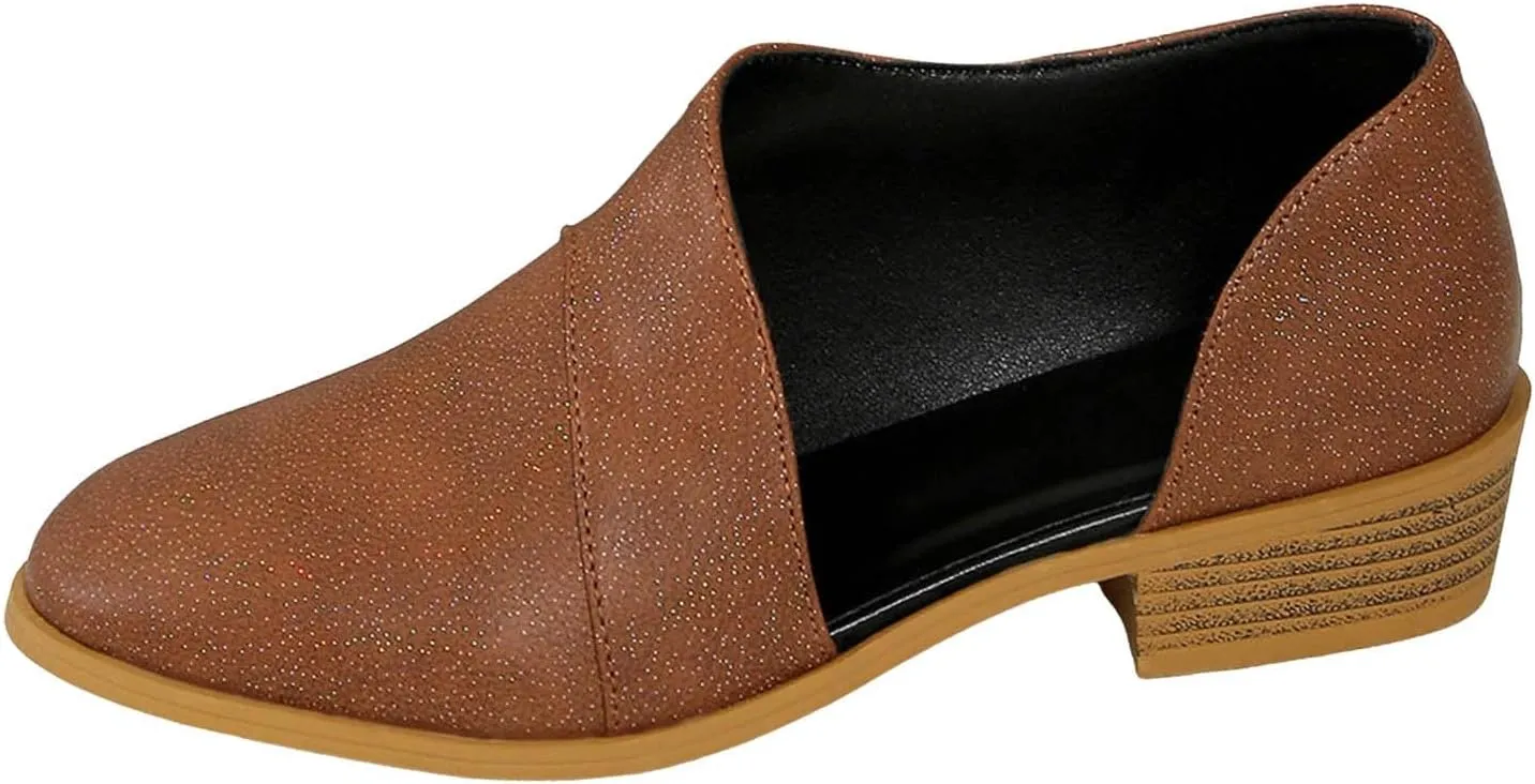 Cathalem Ankle Boots for Women Low Heel V Cut Out Pointed Toe Chunky Low Heel Dressy Western Cowboy Boots