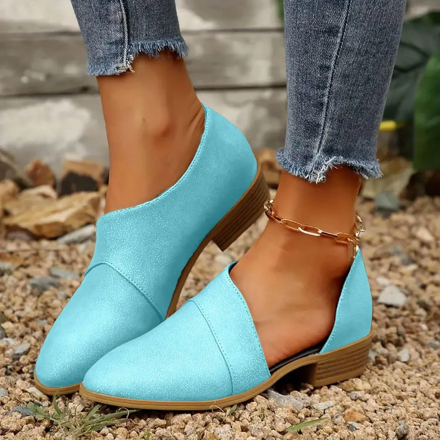 Cathalem Ankle Boots for Women Low Heel V Cut Out Pointed Toe Chunky Low Heel Dressy Western Cowboy Boots