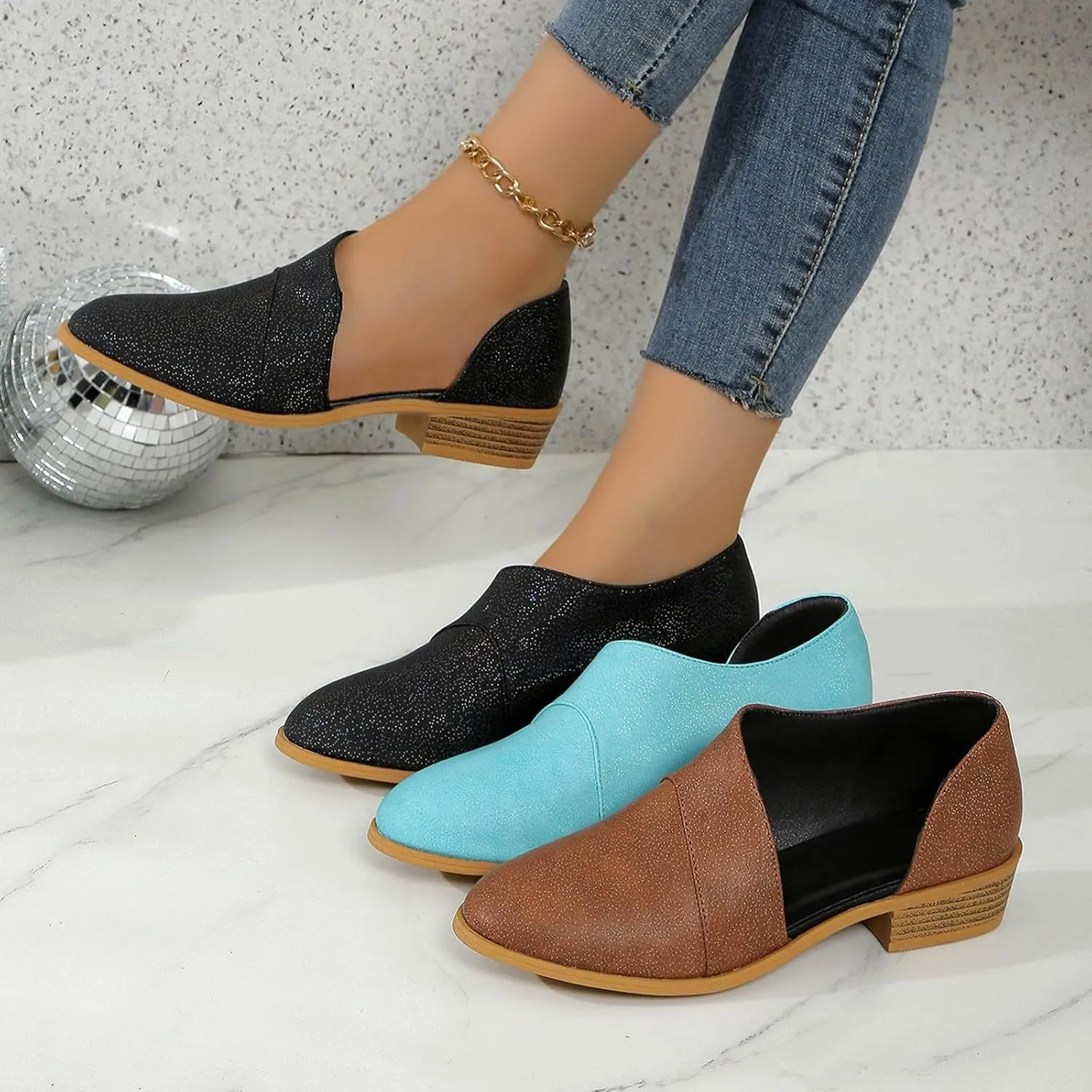 Cathalem Ankle Boots for Women Low Heel V Cut Out Pointed Toe Chunky Low Heel Dressy Western Cowboy Boots