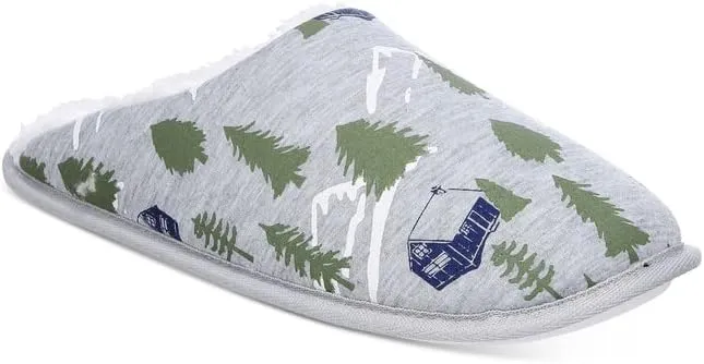 Club Room Men's Forest-Print Fleece-Lined Slippers (Grey, Medium)