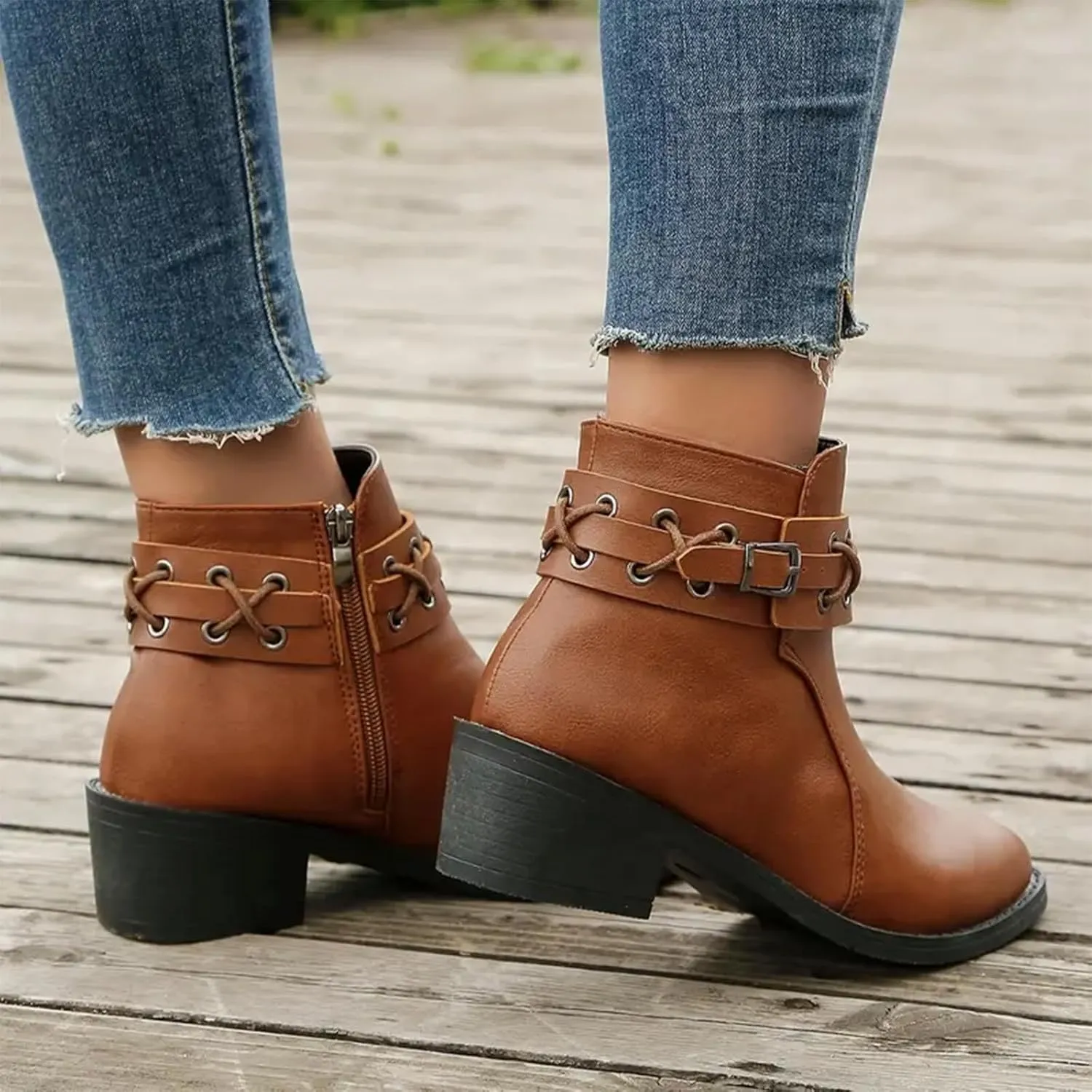 Cowboy Boots for Women, Womens Chunky Low Heel Ankle Boots Classic Pointed Toe Side Zipper Booties Vintage Fall Boots