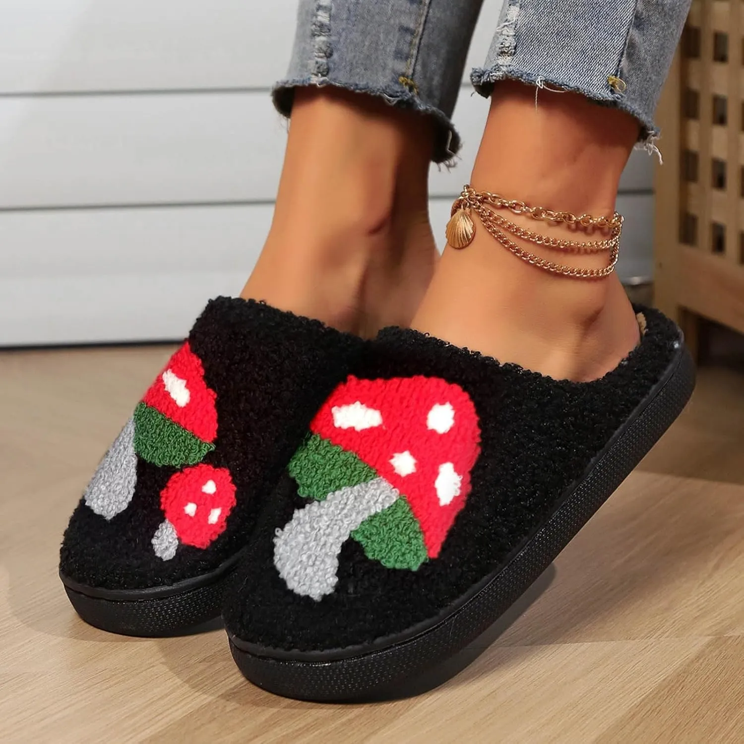 Cute Cotton Slippers Indoor Slipper And Plush Shoes Shoes Cozy Comfy Slippers for Home Ruffle Slides for Women