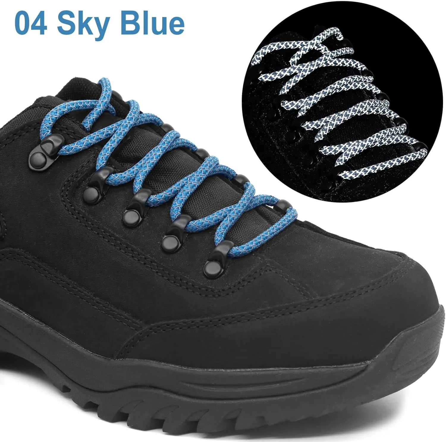 DELELE 2 Pairs 4/25" Thick Round Reflective Shoe Laces Safety Highlight Rope