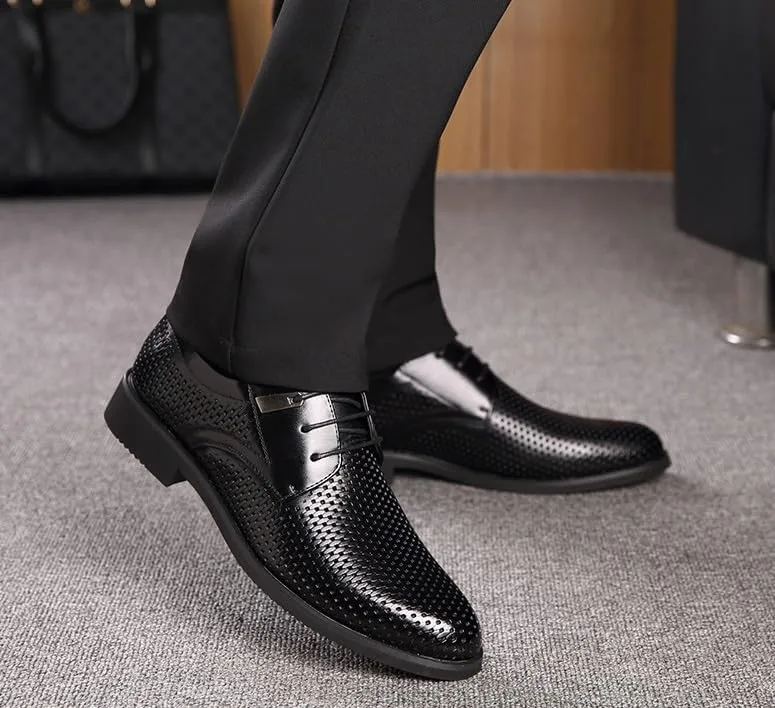 Derby Shoes Men Business Casual Derby Shoes Slip On Platform Oxford Shoes for Men Leather Shoelaces for Dress Shoes Mens(Black,8)