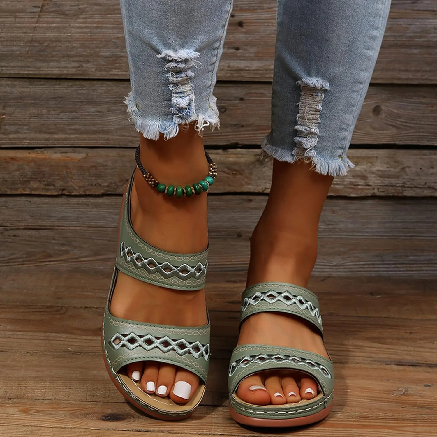 Eduavar Womens Wedge Sandals, Orthopedic Sandals for Women Retro Sandals Open Toe Anti-Slip Comfy Walking Sandals