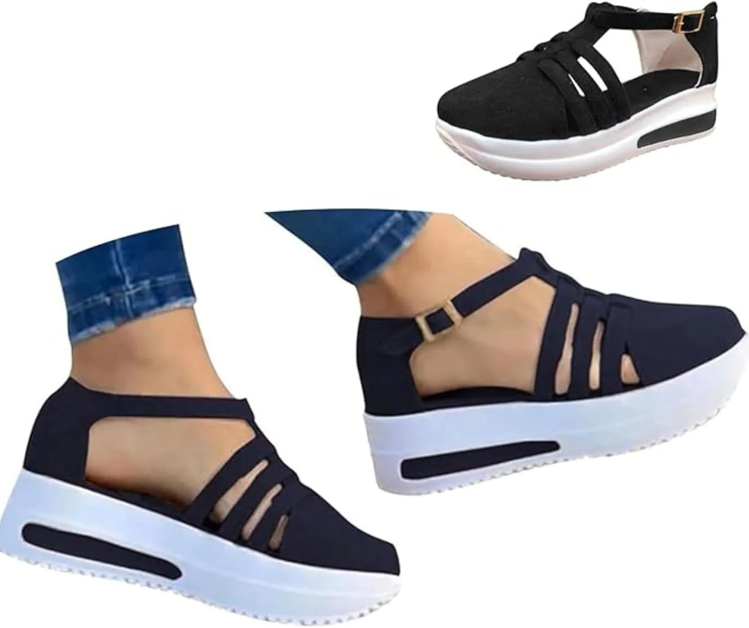 Fanyil Women's Comfy Orthotic Sandals, Fanyil Womens Sandals, Women Closed Toe Platform Wedges Slip On Walking Shoes