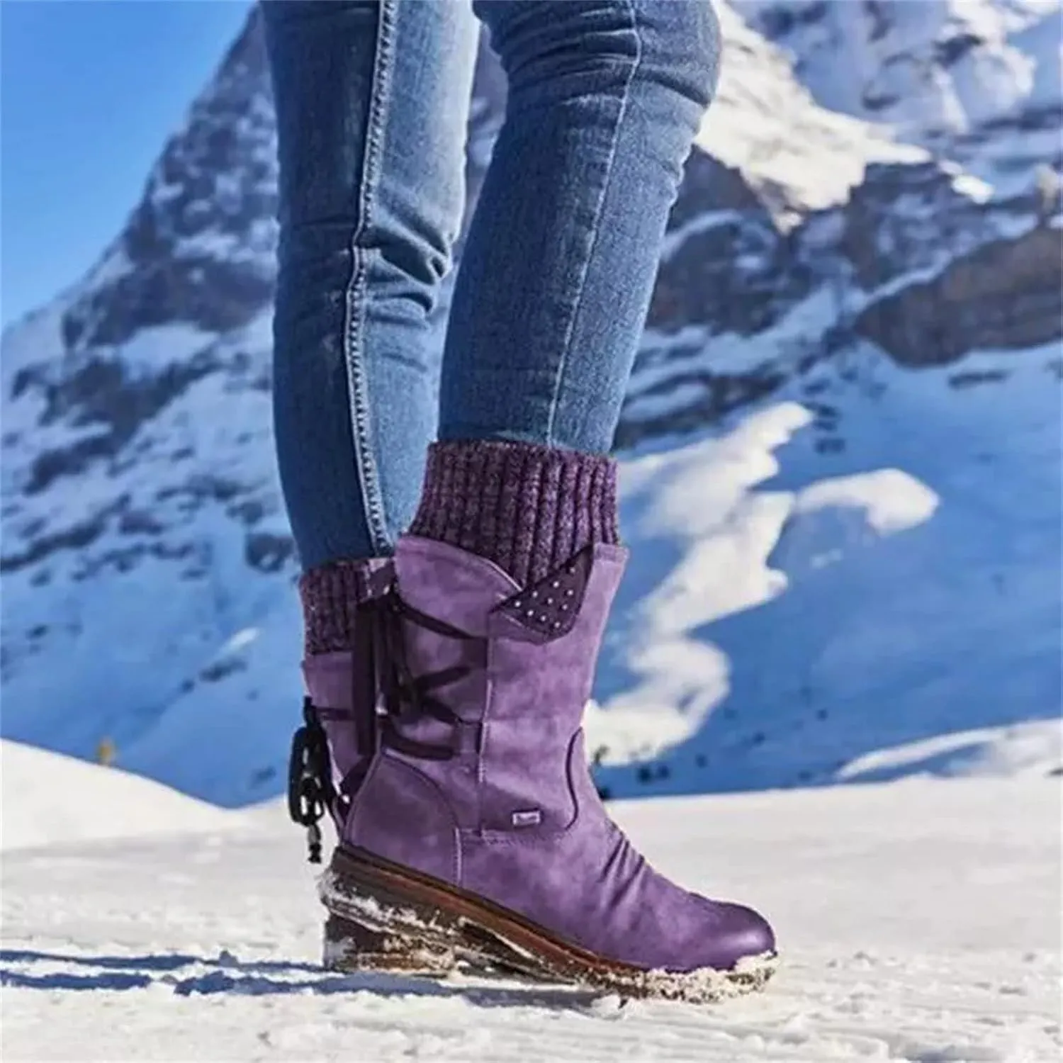 Fashion Slouchy Ruched Faux Suede Round Toe Slip On Flat Ankle Booties for Women Comfortable Snow Boots Casual Fall Winter Women's Mid Calf Boots Side Zip Short Boot