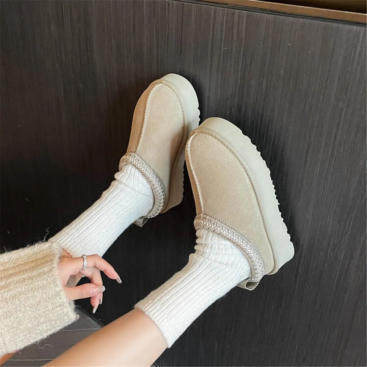 Fashion Winter plush platform Short Ankle boots for kids Fur Fleece Lined slippers girl boy warm Outdoor indoor House anti slip trend Mini boots little kids big kids